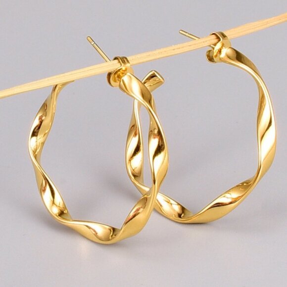 Gold Twisted Hoop Earrings - Picture 1 of 4